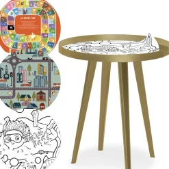 Table d'appoint magnétique ronde à rebord Bipolart Métal Or avec 3 Tops style Kid