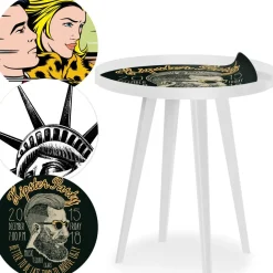 Table d'appoint magnétique ronde à rebord Bipolart Métal Blanc avec 3 Tops style Fun