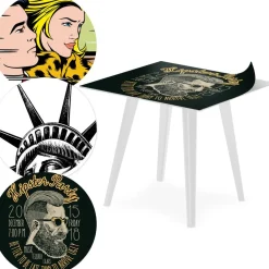 Table d'appoint magnétique carrée Bipolart Métal Blanc avec 3 Tops style Fun