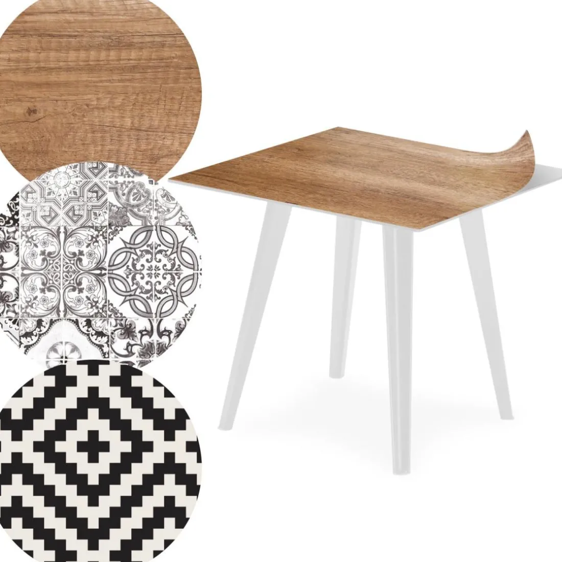 Table d'appoint magnétique carrée Bipolart Métal Blanc avec 3 Tops style Natural