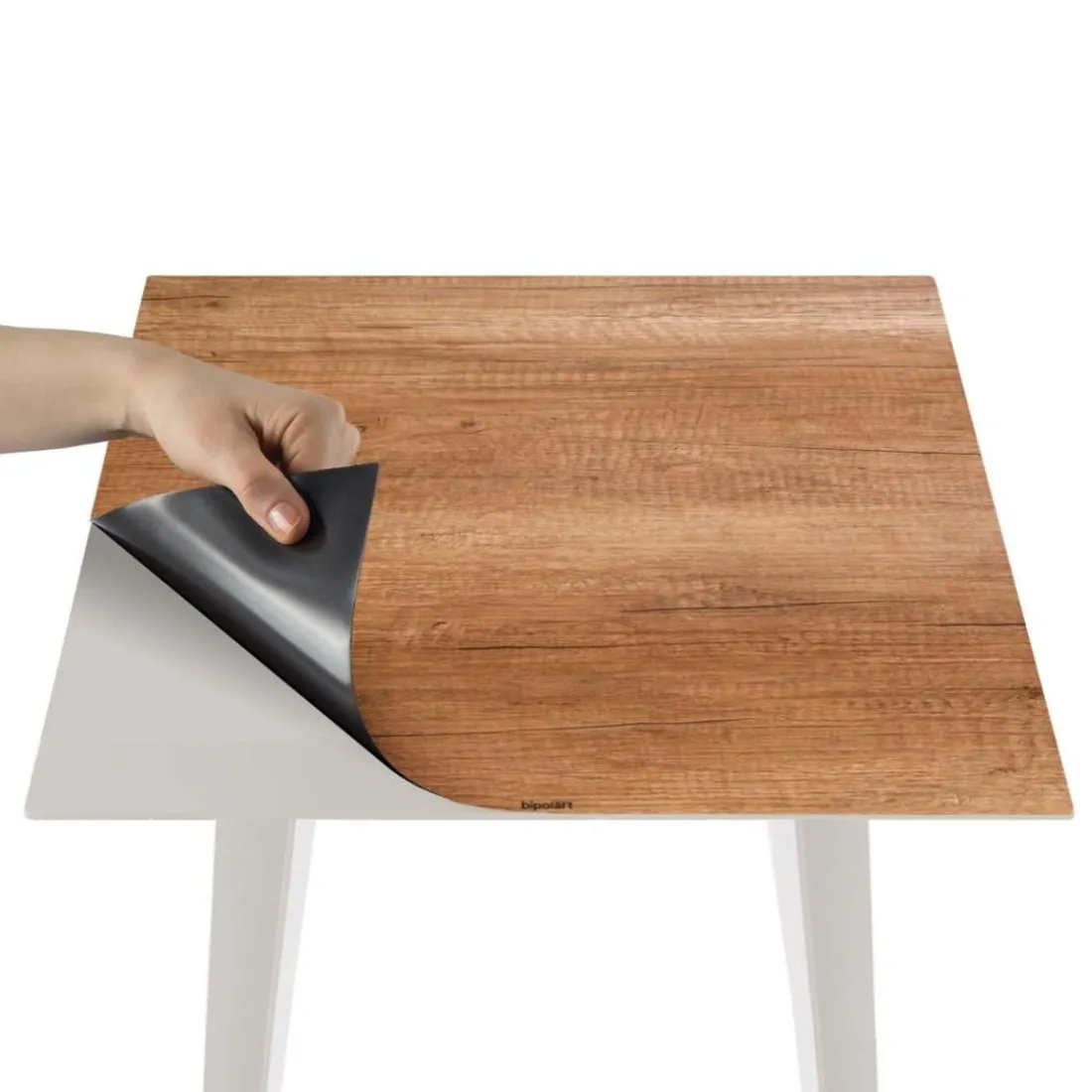 Table d'appoint magnétique carrée Bipolart Métal Blanc avec 3 Tops style Natural