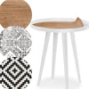 Table d'appoint magnétique ronde à rebord Bipolart Métal Blanc avec 3 Tops style Natural