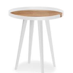 Table d'appoint magnétique ronde à rebord Bipolart Métal Blanc avec 3 Tops style Natural
