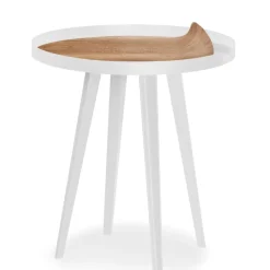 Table d'appoint magnétique ronde à rebord Bipolart Métal Blanc avec 3 Tops style Natural