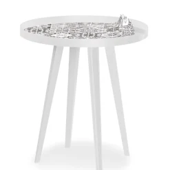 Table d'appoint magnétique ronde à rebord Bipolart Métal Blanc avec 3 Tops style Natural