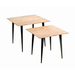 Table d'appoint plateau en bois massif d'acacia naturel tube d'acier laqué noir,