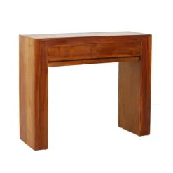 Table d'Appoint rectangulaire 2 tiroirs en teck style colonial - Miel - BIANCA