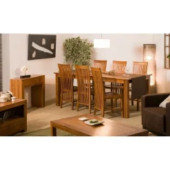 Table d'Appoint rectangulaire 2 tiroirs en teck style colonial - Miel - BIANCA