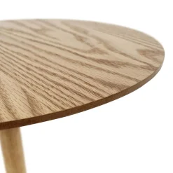 Table d'appoint ronde 'DILA' en bois finition naturelle et métal blanc