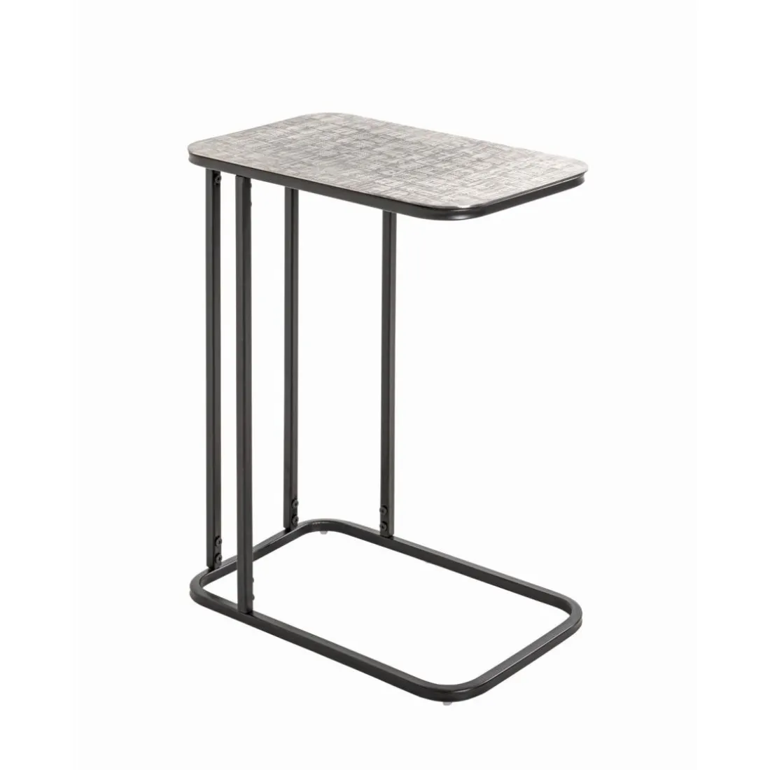 Table d'appointe en tube d'acier laqué noir, plateau en structure aluminium argenté