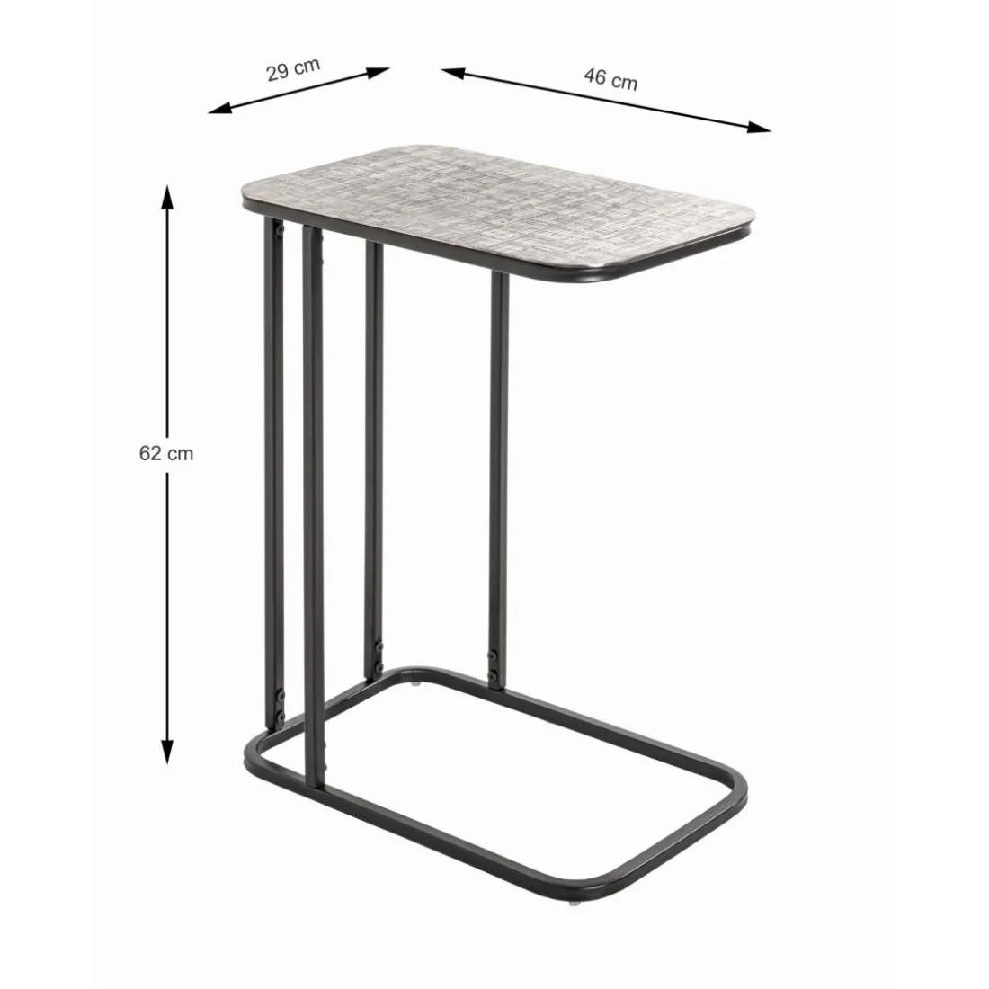 Table d'appointe en tube d'acier laqué noir, plateau en structure aluminium argenté