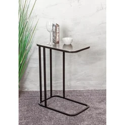 Table d'appointe en tube d'acier laqué noir, plateau en structure aluminium argenté