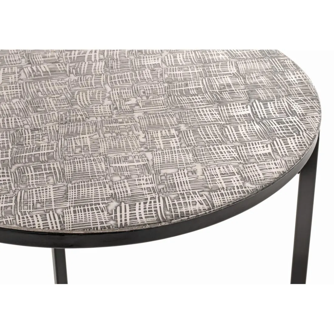 Table d'appointe en tube d'acier laqué noir, plateau en structure aluminium