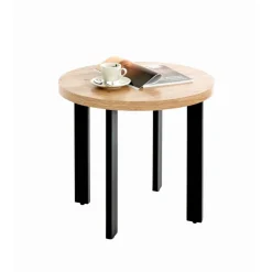 Table d'appointe noir, plateau en MDF décor chêne avec accents de couleur
