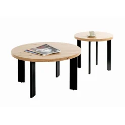 Table d'appointe noir, plateau en MDF décor chêne avec accents de couleur