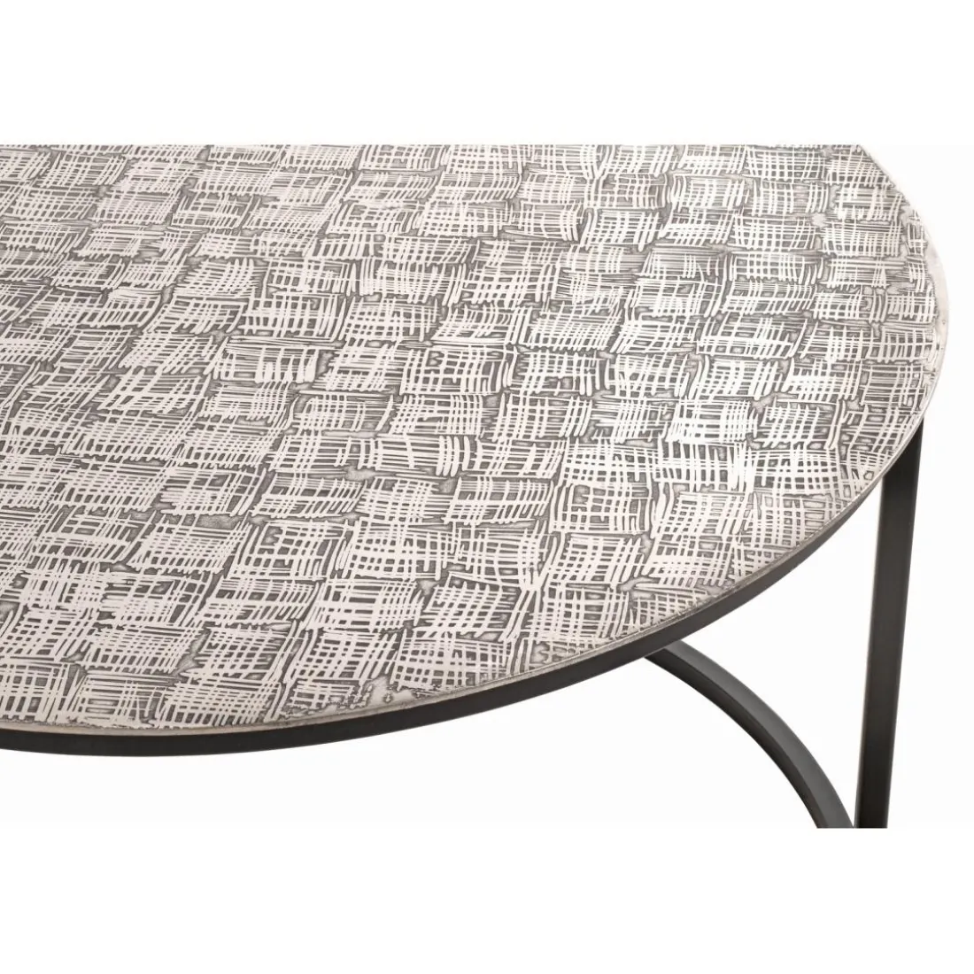 Table d'appointe plateau en structure aluminium argenté en tube d'acier laqué noir