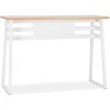 Table de bar haute 'NIKI' en bois finition naturelle et pied en métal blanc