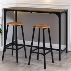 Table de bar style industriel avec ses 2 tabourets Jostin Bois et Métal Noir