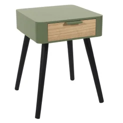 Table de Chevet 1 Tiroir En Bois Vert Kaki