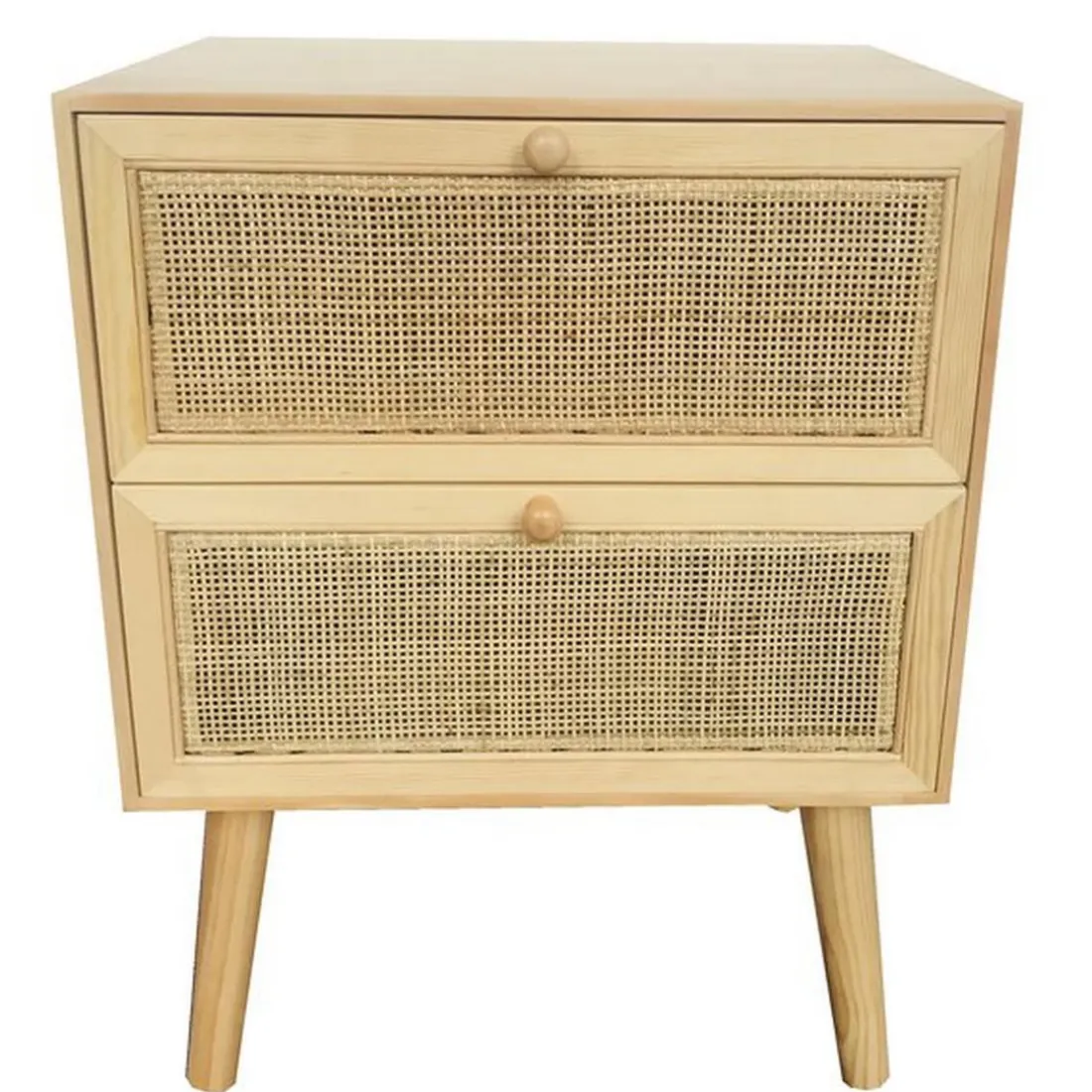 Table de Chevet Canné 2 tiroirs 45x35x58cm STOCKHOLM
