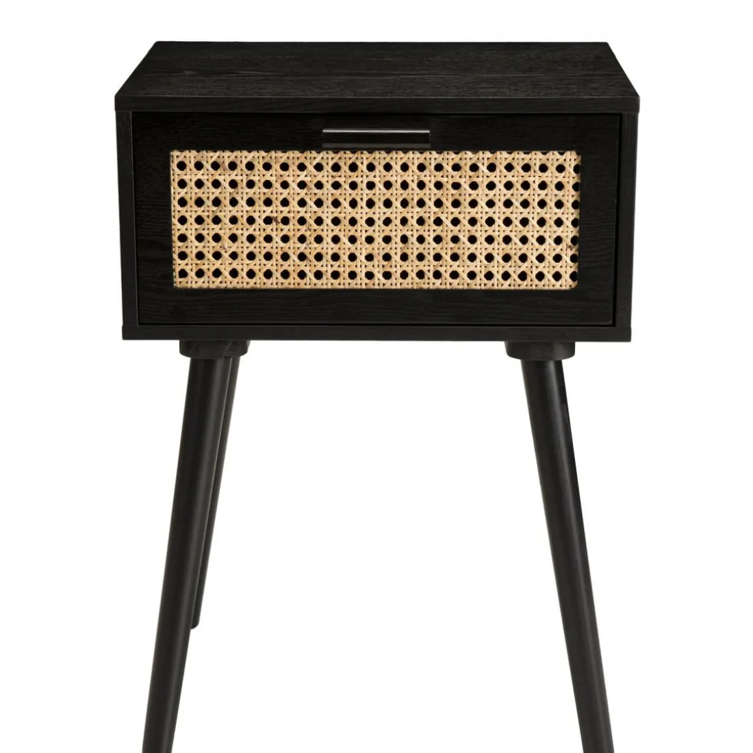 Table de chevet noir 1 tiroir cannage - MIKEL
