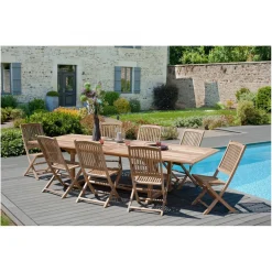 Table de jardin 10/12 pers - rectangulaire extensible 200/300 x 120 cm en bois Teck