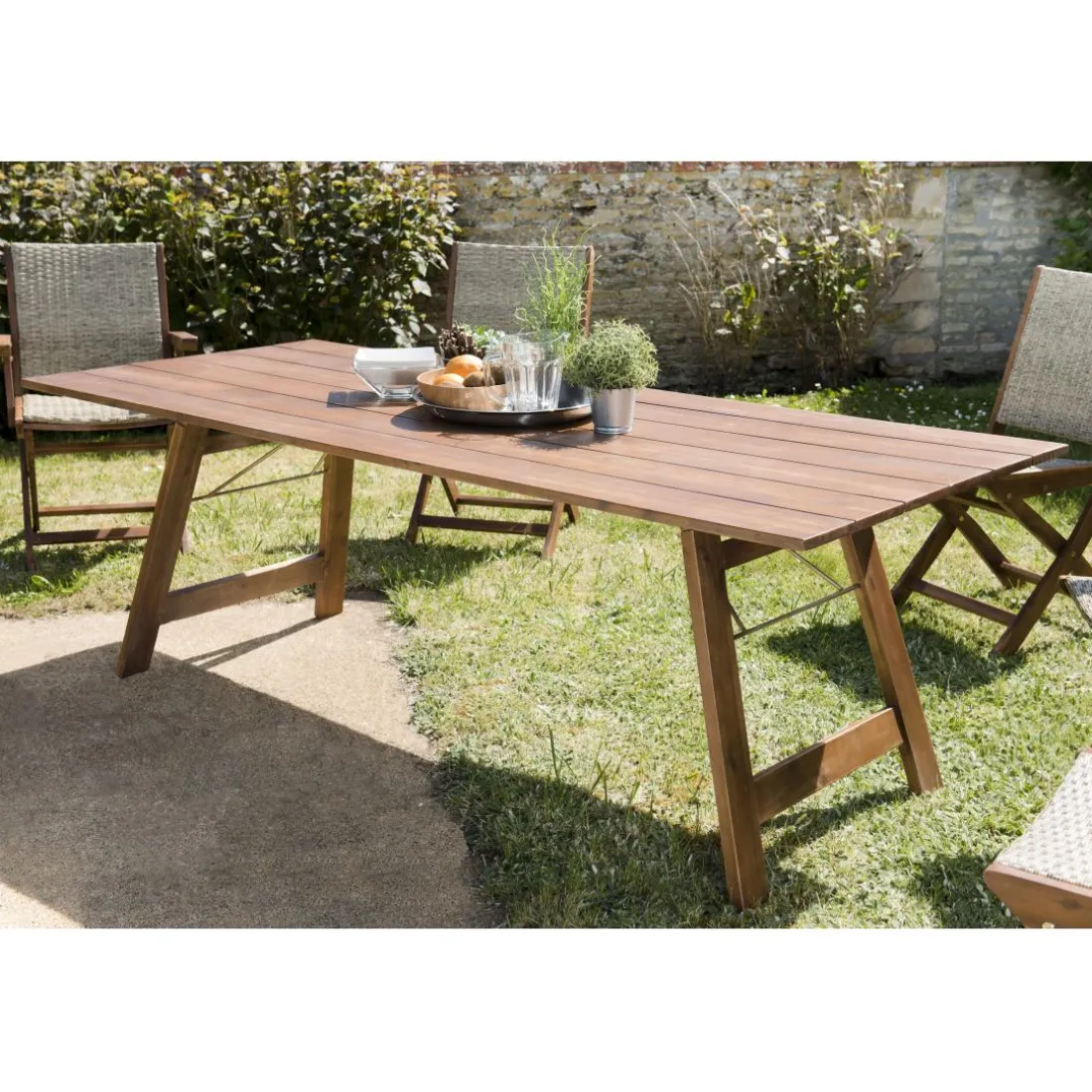 Table de jardin 6/8 personnes rectangulaire pliante 220x90 cm en bois Acacia