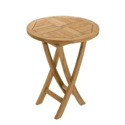 Table de jardin 2 personnes, ronde pliante 60 x 60 cm en bois Teck