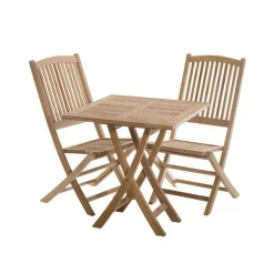 Table de jardin 2 personnes, carrée pliante 70 x 70 cm en bois Teck