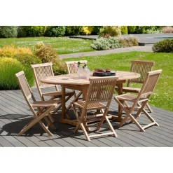 Table de jardin 4/6 personnes - ovale extensible 120/180 x 90 cm en bois Teck