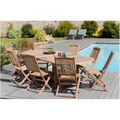 Table de jardin 10/12 personnes - ovale double extension 200/300*120 cm en bois Teck