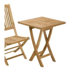 Table de jardin 2 personnes, carrée pliante 60 x 60 cm en bois Teck