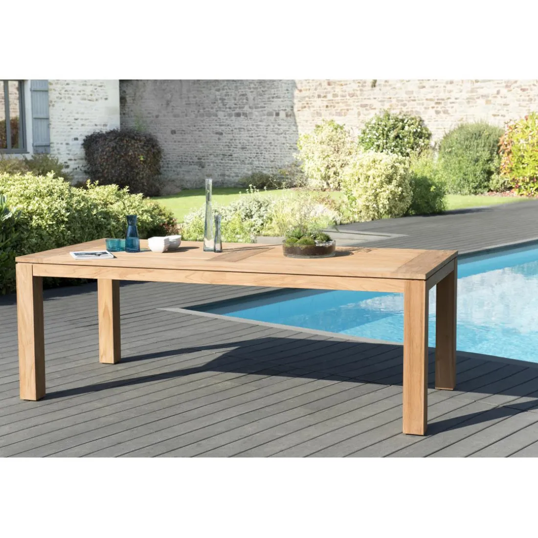 Table de jardin 6/8 personnes - DENVER 220 x 100 cm en bois Teck