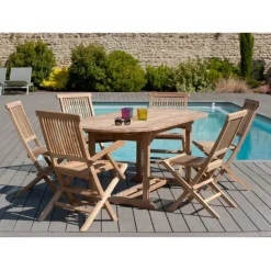 Table de jardin 6/8 personnes - ovale extensible 150/200*90 cm en bois Teck