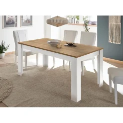 Table de repas en panneaux de particules blanc et beige