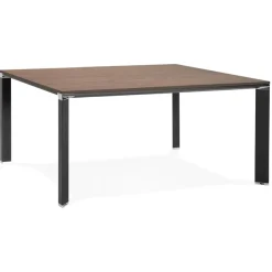 Table de réunion ou bureau bench en bois finition Noyer et métal noir