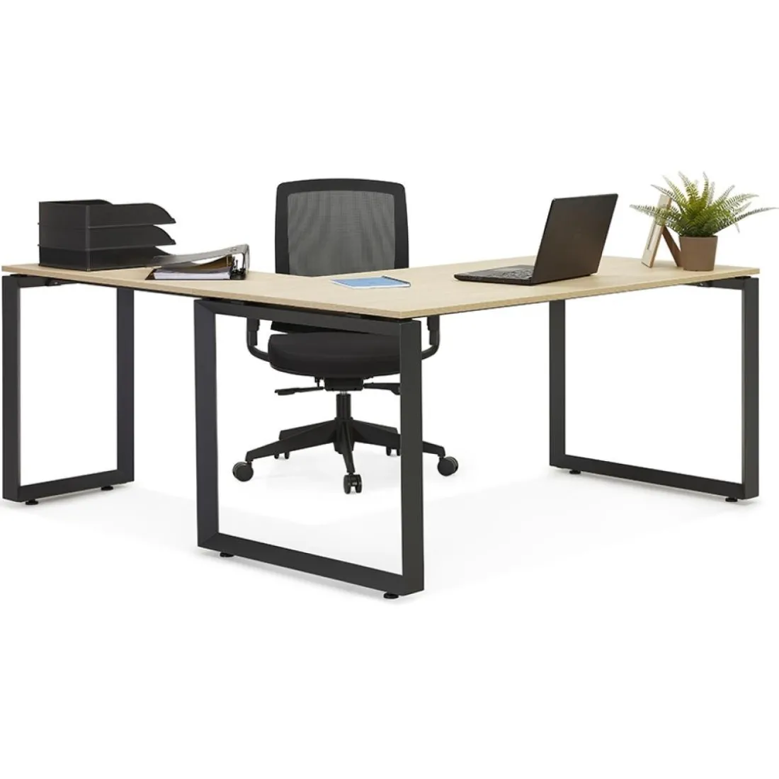 Table de réunion ou bureau bench en bois finition Noyer et métal noir