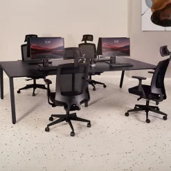 Table de réunion ou bureau bench 'AMADEUS SQUARE' en bois finition naturelle et métal blanc