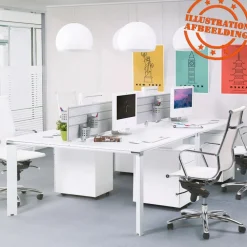Table de réunion ou bureau bench 'XLINE SQUARE' en bois finition Noyer et métal blanc