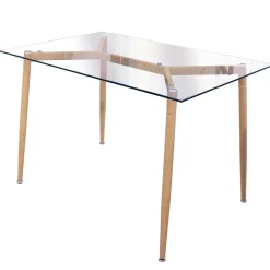 Table en Verre Pieds Métal Effet Bois 75X115cm
