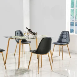 Table en Verre Pieds Métal Effet Bois 75X115cm