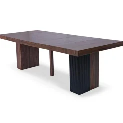 Table rectangulaire extensible Virzon Bois noisette et rainurage Noir
