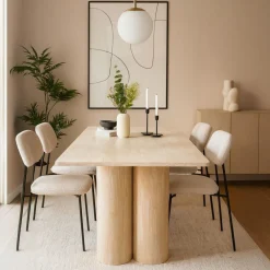 Table rectangulaire pieds colonnes design Historic Effet Travertin Beige