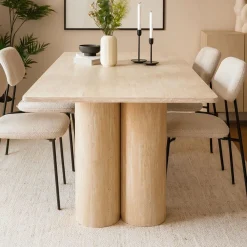 Table rectangulaire pieds colonnes design Historic Effet Travertin Beige