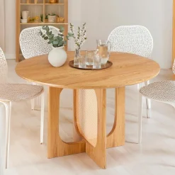 Table ronde avec cannage Bohemia Chêne clair et Rotin