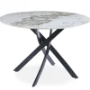 Table ronde Bangui Céramique effet marbre Blanc et pieds croisés Métal Noir