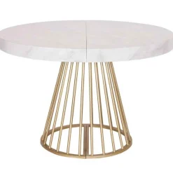 Table Ronde Extensible SORA Effet Marbre Pieds Or