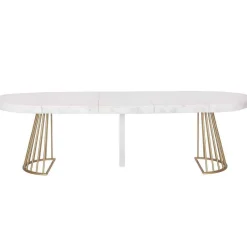 Table Ronde Extensible SORA Effet Marbre Pieds Or
