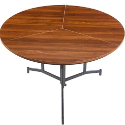 Table ronde pliable gain de place Cokelio Métal et plateau 3 parties Bois Noisette