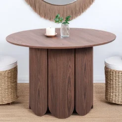 Table ronde style japandi extensible Tulipa rallonges intégrées Bois noisette